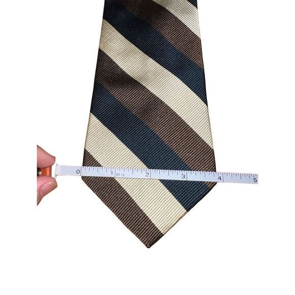 Faconnable Brown, Tan, & Black Striped Handmade in France Necktie - Picture 3 of 6